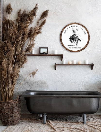 Western Cowboy Hanging Wall Art Decor, Preppy Trendy Southwestern Round Wooden Wall Art, Vintage Retro Western Hanging Decorations for Apartment Home Living Room Bedroom Bathroom Kitchen Office, 04