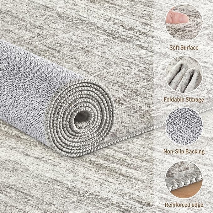 9x12 Area Rug Living Room: Washable Large Neutral Soft Rug Farmhouse Stain Resistant Indoor Non-Slip Floor Carpet for Bedroom Nursery Kids Playroom Office Dining Room Dorm- Gray Brown