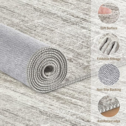 9x12 Area Rug Living Room: Washable Large Neutral Soft Rug Farmhouse Stain Resistant Indoor Non-Slip Floor Carpet for Bedroom Nursery Kids Playroom Office Dining Room Dorm- Gray Brown