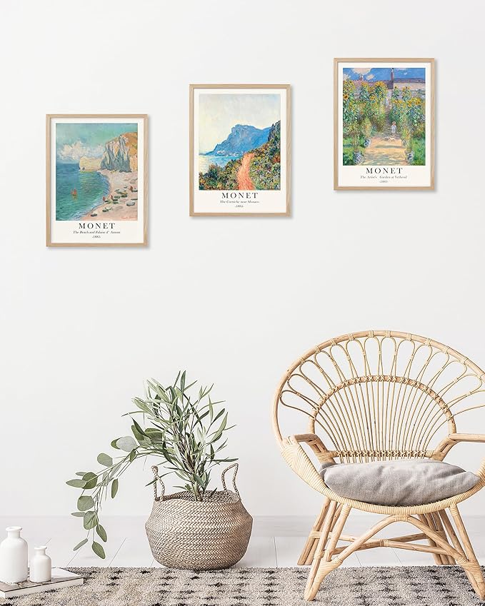 HesenDot Unframed Claude Monet Posters Set of 3, 12x16in Vintage Landscape Canvas Prints, Impressionism Paintings Wall Decoration for Living Room Bedroom Gallery Office Home