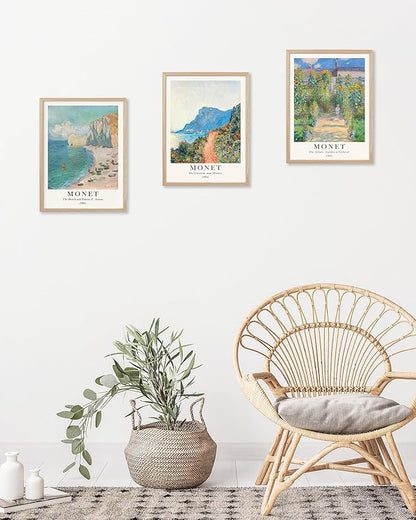 HesenDot Unframed Claude Monet Posters Set of 3, 12x16in Vintage Landscape Canvas Prints, Impressionism Paintings Wall Decoration for Living Room Bedroom Gallery Office Home
