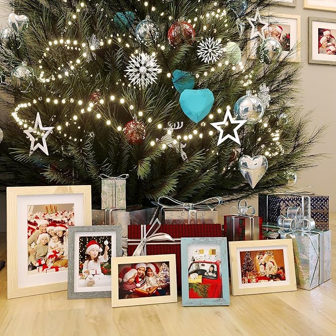 KINLINK 4x6 Picture Frame Wood Grain Set of 6, Wooden Photo Frames with Plexiglass for 4x6 without Mat for Table and Wall Display
