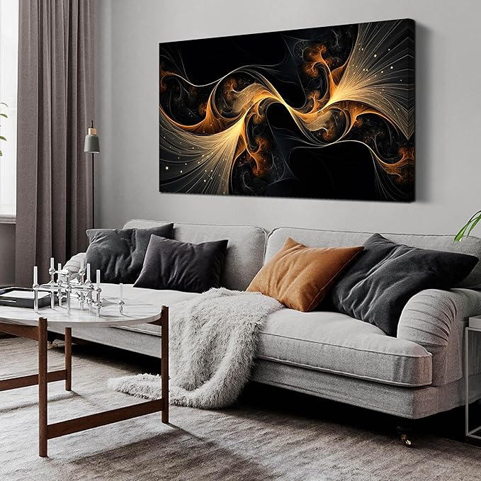 Ouzzlie Abstract Wall Art for Bedroom Black Canvas Wall Decor for Living Room Modern Picture Artwork Big Print Home Office 24" x 48"