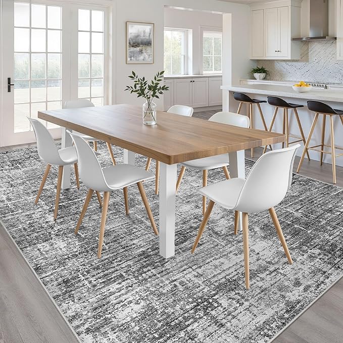 7x9 Area Rug Living Room: Washable Large Neutral Black Rug Abstract Soft Modern Stain Resistant Indoor Floor Non-Slip Carpet for Bedroom Nursery Kids Office Playroom Dining Room Under Table Home