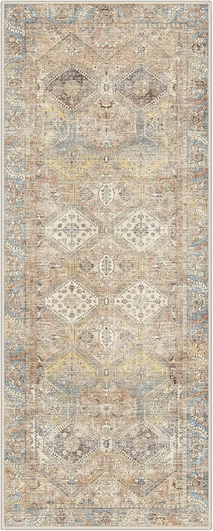 GENIMO Runner Rug 2x7 Non Slip Machine Washable Hallway Runner Vintage Rug, Low Pile Lightweight Rugs for Entryway, Hallway, Kitchen and Corridor, Warm Brown