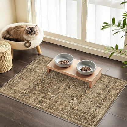2x3 Brown Entryway Rug Non Slip Washable Area Rug Soft Vintage Boho Throw Rug Retro Distressed Floral Carpet Indoor Farmhouse Decor Low Pile Small Door Mat for Kitchen Bathroom Bedroom Laundry Office