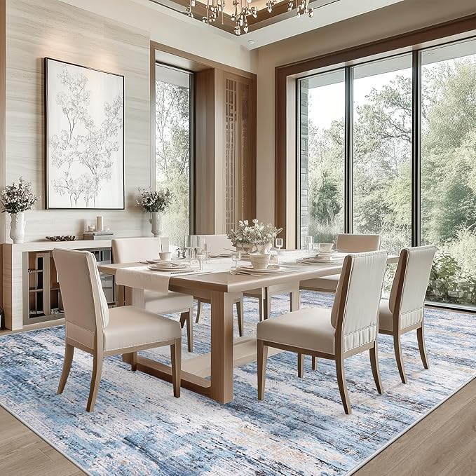 5x7 Area Rug Living Room Rugs - Washable Rug Large Modern Abstract Soft Thin Carpets Indoor Floor No Slip Vintage Carpet for Bedroom Under Dining Table Nursery Home Office Decor Blue