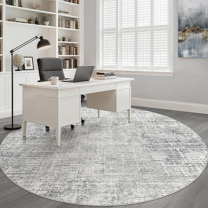 5ft Round Rug Living Room: 5x5 Washable Large Neutral Grey Circle Area Rug Abstract Soft Modern Stain Resistant Indoor Floor Non-Slip Carpet for Bedroom Nursery Kids Office Playroom Dining Room