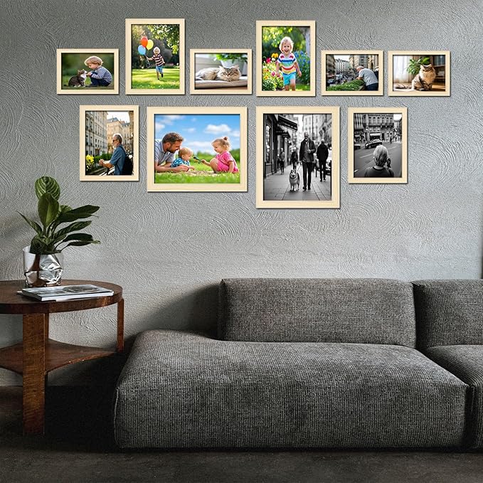 xnlkros Picture Frame Set 10 pack, Farmhouse Photo Frames, Gallery Wall Frame Collage, 8x10 5x7 4x6 Frames in 3 Different Finishes Picture Frames For Wall or Desk,Natural