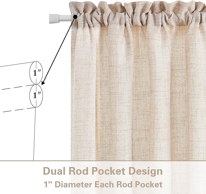 2 Pieces French Door Curtains Linen W35 x L72 Dual Rod Pocket Light Coffee Semi Sheer Curtains for French Door with Tieback for Privacy Protection Light Filtering for Kitchen Dining Room