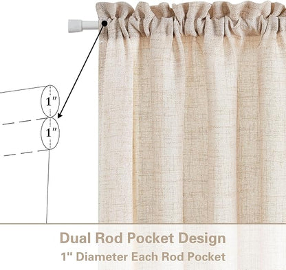 2 Pieces French Door Curtains Linen W35 x L72 Dual Rod Pocket Light Coffee Semi Sheer Curtains for French Door with Tieback for Privacy Protection Light Filtering for Kitchen Dining Room