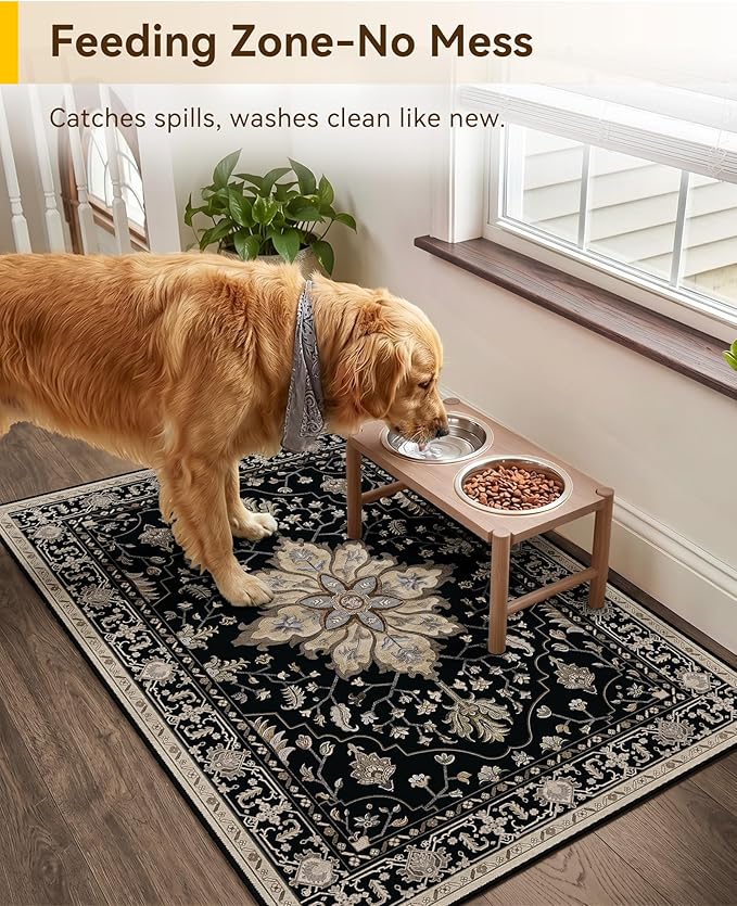 RELEANY Area Rugs 2'x3' Kitchen Rugs Entry Rug Small Rugs for Entryway Kitchen Bathroom Door Mat Indoor Entrance,Washable Non Slip, Black Brown Neutral Dark Tan