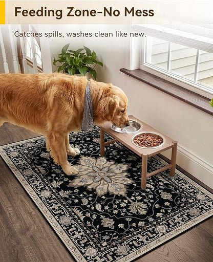 RELEANY Area Rugs 2'x3' Kitchen Rugs Entry Rug Small Rugs for Entryway Kitchen Bathroom Door Mat Indoor Entrance,Washable Non Slip, Black Brown Neutral Dark Tan