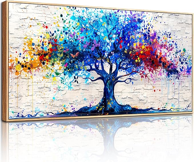SERIMINO Tree of Life Large Framed Wall Art Prints, Colorful Tree Abstract Graffiti Canvas Painting, Nature Plant Fantasy Artwork for Walls, Modern Wall Decor Living Room Bedroom Home Office 20"X40"