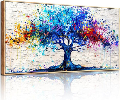 SERIMINO Tree of Life Large Framed Wall Art Prints, Colorful Tree Abstract Graffiti Canvas Painting, Nature Plant Fantasy Artwork for Walls, Modern Wall Decor Living Room Bedroom Home Office 29"X57"