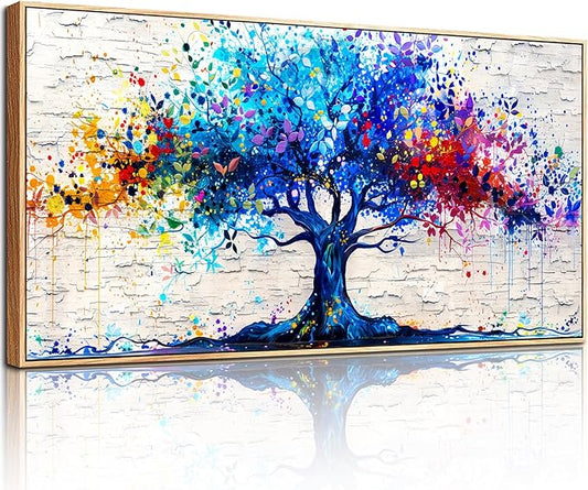 SERIMINO Tree of Life Framed Wall Art Prints, Colorful Tree Abstract Large Artwork, Nature Plant Canvas Art Wall Decor, Modern Graffiti Aesthetic Wall Pictures for Living Room Bedroom Office 24"X48"