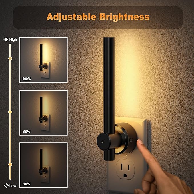 JandCase LED Night Light, Modern Night Lights Plug into Wall with Dusk to Dawn Sensor, 330° Rotatable Plug, Dimmable Night Light for Bedroom, Bathroom, Vanity, Hallway, 2 Pack