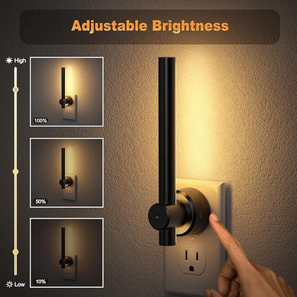 JandCase LED Night Light, Modern Night Lights Plug into Wall with Dusk to Dawn Sensor, 330° Rotatable Plug, Dimmable Night Light for Bedroom, Bathroom, Vanity, Hallway, 2 Pack