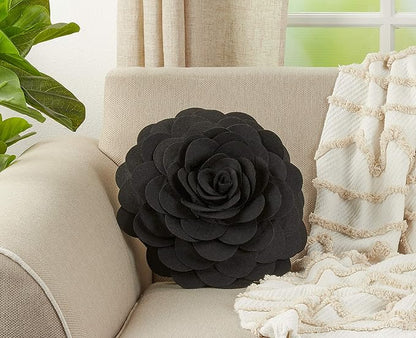 SARO LIFESTYLE Flower Design Poly Filled Throw Pillow, Black, 13"