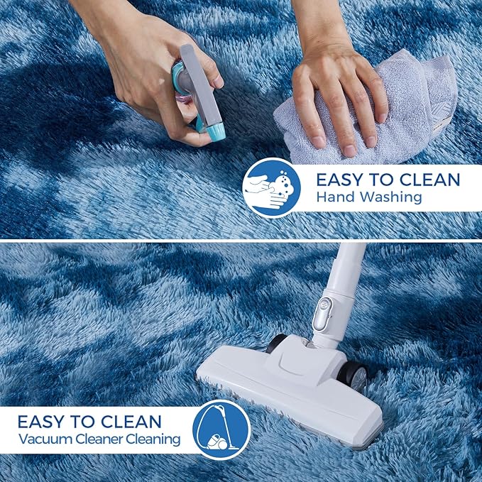 Ultra Soft Rug for Living Room, 5X8 Fluffy Shag Area Rug for Bedroom, Modern Shaggy Carpets Fuzzy Rug for Teens Dorm Nursery Home Decor Aesthetic, Upgrade Anti-Skid Durable, Tie-Dyed Blue Grey