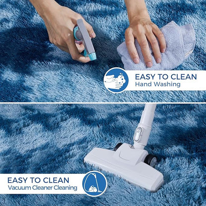 Ultra Soft Rug for Living Room, 5X8 Fluffy Shag Area Rug for Bedroom, Modern Shaggy Carpets Fuzzy Rug for Teens Dorm Nursery Home Decor Aesthetic, Upgrade Anti-Skid Durable, Tie-Dyed Blue Grey