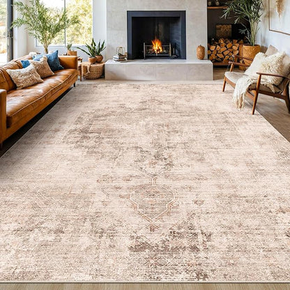 Hazo Haus Farmhouse Area Rugs 9x12 for Living Room - Abstract Medallion Rug for Bedroom, Dining Room Under Table, Washable Non Slip, Fade & Stain Resistance
