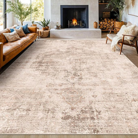 Hazo Haus Farmhouse Area Rugs 9x12 for Living Room - Abstract Medallion Rug for Bedroom, Dining Room Under Table, Washable Non Slip, Fade & Stain Resistance