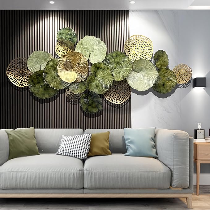 HAVFIFK iron Modern Metal Wall Art Decor, Large 3D Abstract Lotus Leaf Design, Handcrafted Iron Wall Decor for Living Room, Bedroom, Entryway, 51" Home Decoration