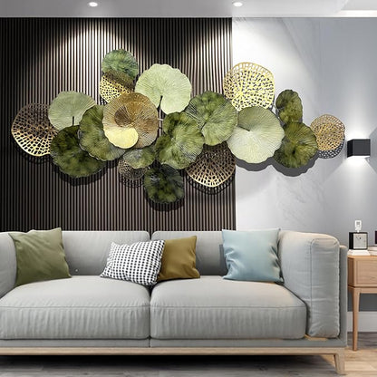 HAVFIFK iron Modern Metal Wall Art Decor, Large 3D Abstract Lotus Leaf Design, Handcrafted Iron Wall Decor for Living Room, Bedroom, Entryway, 51" Home Decoration