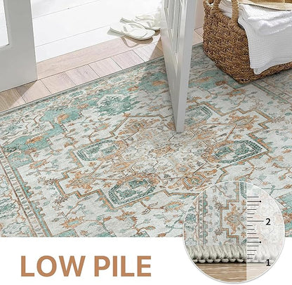 GENIMO 2x7 Runner Rugs for Hallway, Machine Washable Non Slip Vintage Rugs, Low Pile Lightweight Soft Print Rug for enrtyway, Corridor, Home Office, Kitchen, Cyan