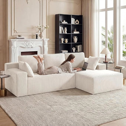 GRUSIGN Cloud Sectional Boneless Couches for Living Room, Modular L Shaped Couch with Deep Seat Oversized Right Facing Chaise, Memory Foam Compressed Spineless 3 Seater Sofa for Apartment, Beige