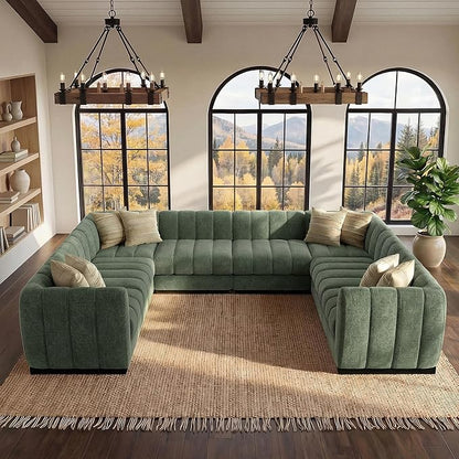 Morden Fort 125'' U-Shaped Modular Sectional Sofa, Deep Seat Chenille Couch for Living Room, Large U Shape Sectional Sofa for Living Room Apartment, High Density Foam, Green