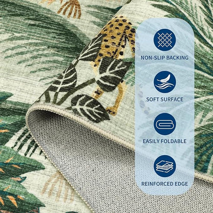 GarveeHome 6x9 Area Rug Jungle Green Washable Rugs for Living Room Bedroom, Soft Low Pile Non Slip Accent Floor Mat Animal Print Tiger Throw Rug Indoor Carpet Dining Room Playroom