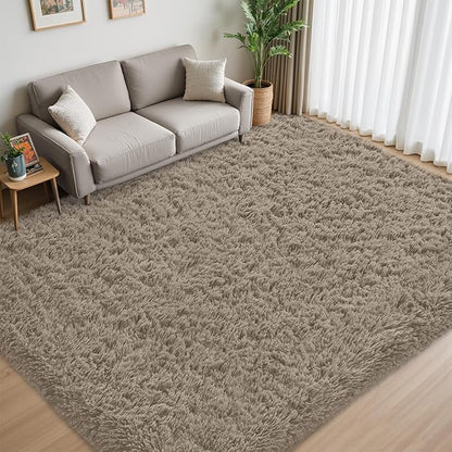 8x10 Area Rug for Living Room:Ultra Soft Fluffy Shag Grey Camel Rugs,Large Fuzzy Plush Indoor Non Slip Carpet Washable Rug for Bedroom Kids Nursery Office Dorm Modern Decor(Grey Camel 8'x10')