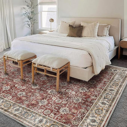 CHAMPLANT Washable Area Rug 9'x12' Boho Design Non-Shedding Easy Care Ideal for High Traffic Areas in Living Room Bedroom Office Coffee Table Kitchen Large Carpet