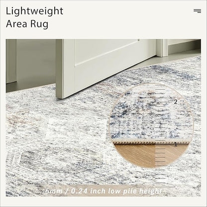 Soalmost 6x9 Area Rug for Living Room Washable 6x9 Non-Slip Modern Rugs for Bedroom Dinning Room Ultra-Thin Indoor Blue Ivory