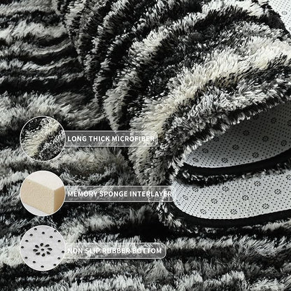 Tepook Fluffy Large Rugs for Living Room, 8x10 Area Rugs for Bedroom, Modern Shag Fuzzy Carpets for Kids Boys Girls, Plush Indoor Nursery Home Decor Rug with Non-Slip Bottom, Black White