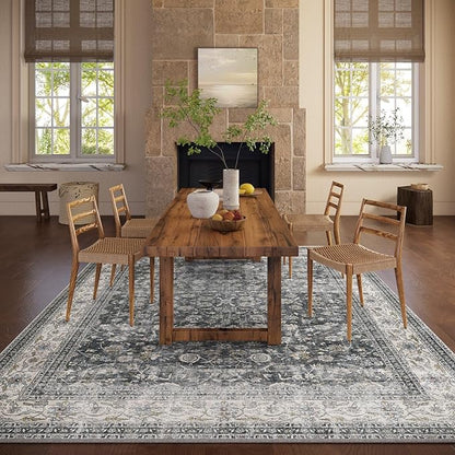Machine Washable Rugs for Living Room: 5x7 Bedroom Rug Vintage Boho Area Rug Stain Resistant Non Slip Low Pile Lightweight Soft Carpets for Living Room Dining Room Kitchen Nursery Kids Room Farmhouse