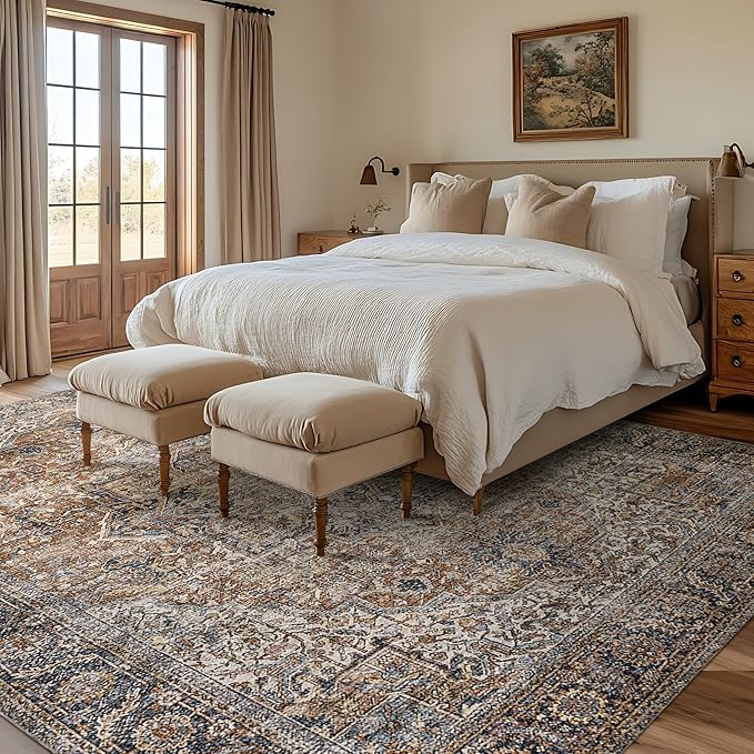 BILEEHOME Dining Room Rugs for Under Table Washable Country Vintage Area Rug for Living Room 6x9,Chocolate Brown