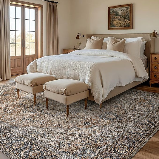 BILEEHOME Dining Room Rugs for Under Table Washable Country Vintage Area Rug for Living Room 6x9,Chocolate Brown
