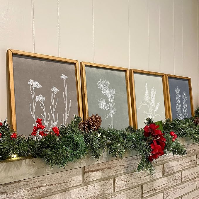 Heiple Framed Boho Wall Art Set of 4 Wooden Wall Art for Rustic Vintage Farmhouse Home Living Room Bedroom Bathroom Kitchen Wall Decor (Brown, 16"x20")