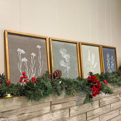 Heiple Framed Boho Wall Art Set of 4 Wooden Wall Art for Rustic Vintage Farmhouse Home Living Room Bedroom Bathroom Kitchen Wall Decor (Brown, 16"x20")