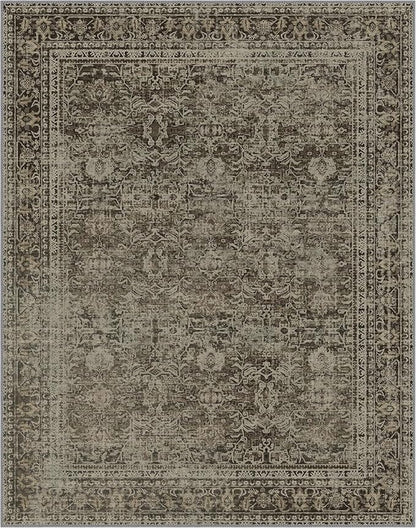 6x9 Area Rug Machine Washable Boho Rug for Living Room,Ultra-Thin Low Pile Carpet,Lightweight Indoor Printed Rug,Non Slip Floral Area Rug for Bedroom, Dining Room, Home Office,Vintage Sage Green