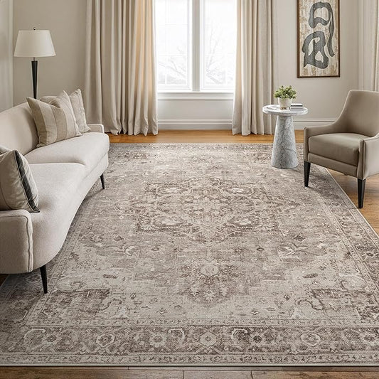 Bloom Rugs Washable Non-Slip 9' x 12' Rug - Beige/Gray Traditional Area Rug for Living Room, Bedroom, Dining Room, and Kitchen - Exact Size: 9' x 12'