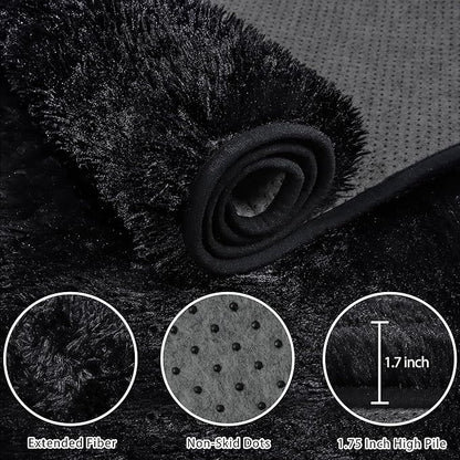 6x9 Area Rug for Living Room:Ultra Soft Fluffy Shag Black Rugs,Large Fuzzy Plush Indoor Non Slip Carpet Washable Rug for Bedroom Kids Nursery Office Dorm Modern Decor(Black 6'x9')