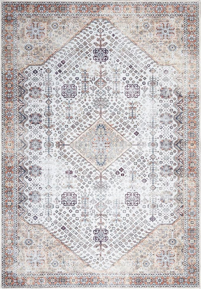 Bloom Rugs Washable Non-Slip 3' x 5' Rug - Sand/Orange/Purple Traditional Medallion Area Rug for Living Room, Bedroom, Dining Room, and Kitchen - Exact Size: 3' x 5'