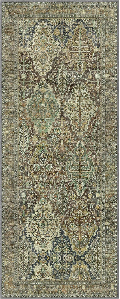2x7 Runner Rug Machine Washable Boho Rug Runners for Hallway,Ultra-Thin Low Pile Rug,Lightweight Indoor Carpet,Non Slip Floral Runners for Enrtyway, Corridor, Home Office, Kitchen,Sage Green