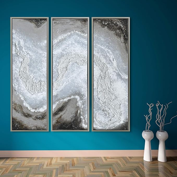 Empire Art Direct Abstract Wall Art Textured Hand Painted Canvas by Martin Edwards, Triptych, 60" x 20" each, Iced