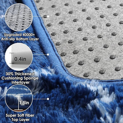 ONASAR 5x7 Area Rugs for Living Room Bedroom, Fluffy Navy Blue and White Throw Rug, Geometric Boho Soft Plush Shaggy Floor Carpet for Nursery Kids Girls Boys Teen Dorm Home Decor Aesthetic