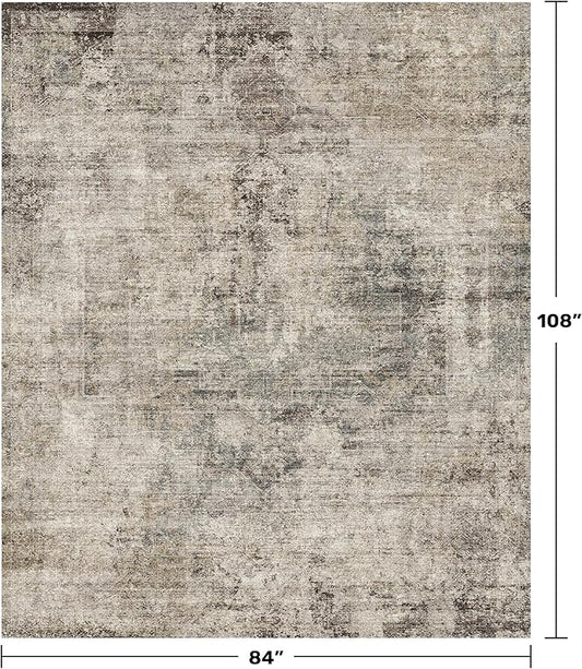 Taupe Brown 7x9 Vintage Rug for Living Room, Modern Abstract Taupe Earthy Dining Room Rugs for Under Table, Washable Non Slip Foldable High Traffic Area Carpet